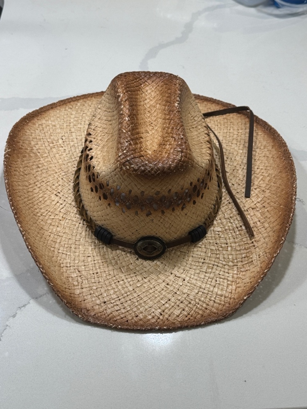 Stetson Natural Straw Western Hat with Brown Trim